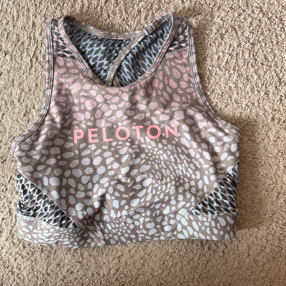 Peloton Women's Pink and Gray Animal Print Tank Top